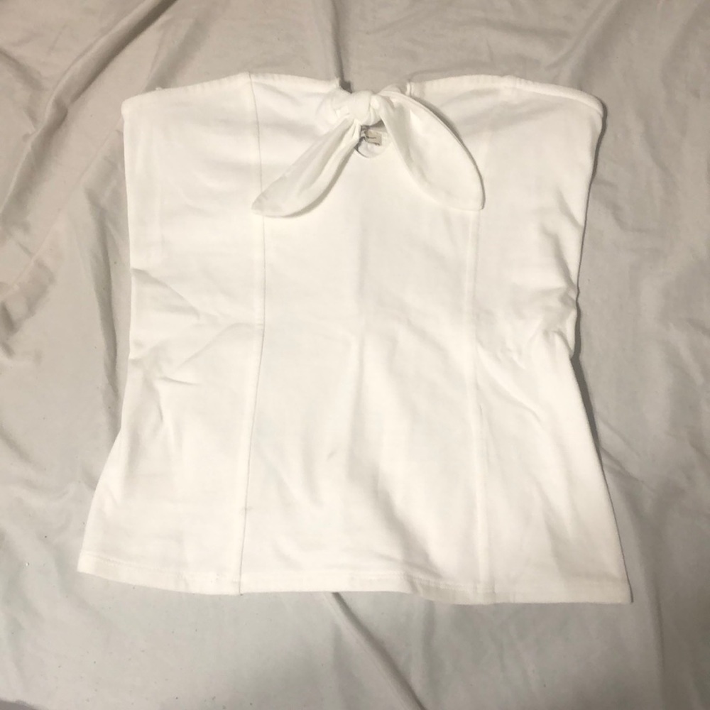 White front tie tube top